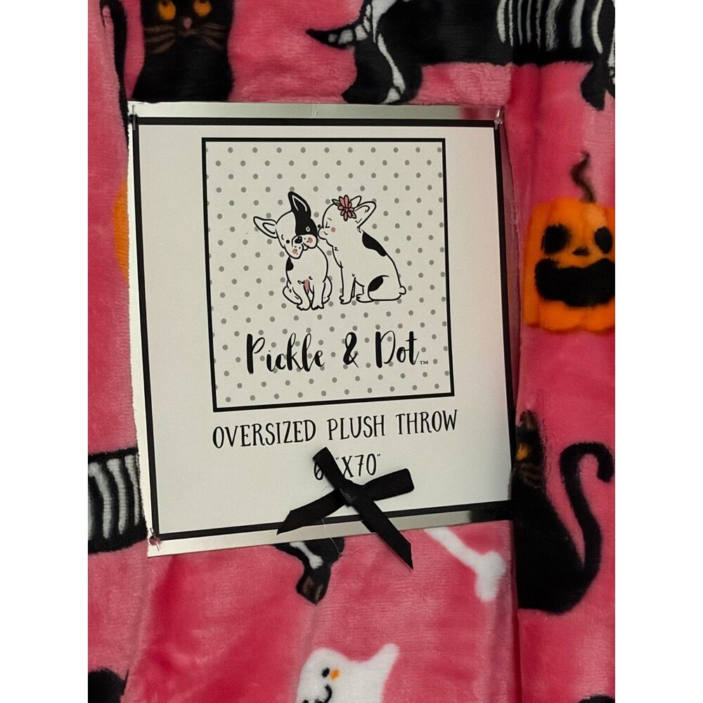 Pickle & Dot Pink Halloween Skeleton Dachshund Plush Throw Blanket 60"x70" NWT - Picture 3 of 4